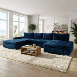Caro Sofa Bed Corner Sectional With Bedding Storage Polyurethane Foam Wave Springs Wooden Frame Blue