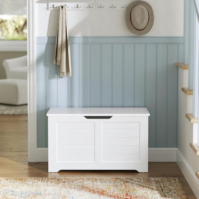 Songmics Modern Organizer, Shoe Storage Bench With 2 Safety Hinges, Blanket Chest, Matte White - image 1