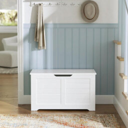 Songmics Modern Organizer, Shoe Storage Bench With 2 Safety Hinges, Blanket Chest, Matte White - thumbnail 1