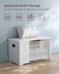 Songmics Modern Organizer, Shoe Storage Bench With 2 Safety Hinges, Blanket Chest, Matte White - thumbnail 4
