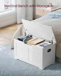 Songmics Modern Organizer, Shoe Storage Bench With 2 Safety Hinges, Blanket Chest, Matte White - thumbnail 3