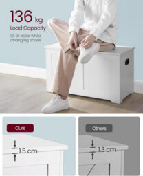 Songmics Modern Organizer, Shoe Storage Bench With 2 Safety Hinges, Blanket Chest, Matte White - thumbnail 6