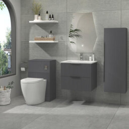 Royal Bathrooms Evora 600mm Graphite Grey Fluted Wall Hung Bathroom Vanity Unit 2 Drawer Cabinet Storage With Stone Basin Sink - 1 Tap Hole - thumbnail 2