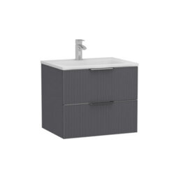 Royal Bathrooms Evora 600mm Graphite Grey Fluted Wall Hung Bathroom Vanity Unit 2 Drawer Cabinet Storage With Stone Basin Sink - 1 Tap Hole - thumbnail 7