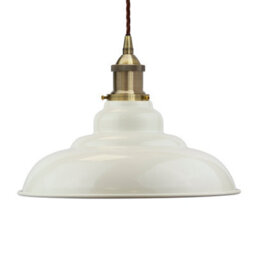 Clay White St Edmund's Painted Dome Pendant Light With Antique Brass Lamp Holder And Brown Twisted Cable - Se Home