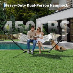 Hammock With Steel Stand, Wooden Spreader Bar, Detachable Pillow & Carry Bag, 450Lbs Capacity For Outdoor Patio Garden Beach - thumbnail 6