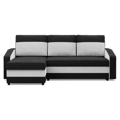 Orion A Corner Sofa Bed Pull Out Guest Bed With Built In Storage Left Or Right Side Setup Black+Cream - image 1