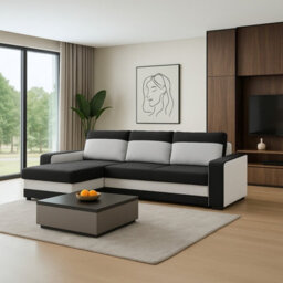 Orion A Corner Sofa Bed Pull Out Guest Bed With Built In Storage Left Or Right Side Setup Black+Cream - thumbnail 2