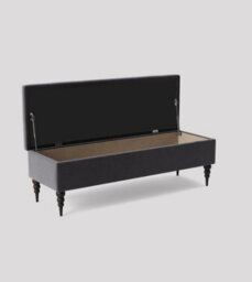 180Cm Safar Ottoman Bench With Storage And Turned Wooden Legs- Plush Velvet Shoes Bench - Steel Grey Chesterfield Storage Bench - thumbnail 2