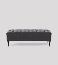 180Cm Safar Ottoman Bench With Storage And Turned Wooden Legs- Plush Velvet Shoes Bench - Steel Grey Chesterfield Storage Bench - thumbnail 3