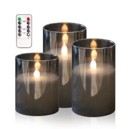Hiyaa Led Flameless Candles, Gray Glass Battery Operated With Realistic Warm Light And Flickering Effect, For Wedding Party