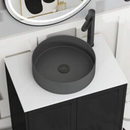 Royal Bathrooms Royal Bathroom Elmore 600mm Nocturne Black Freestanding Bathroom Vanity Unit 2 Door Plain White Worktop With Art Round Basin - thumbnail 4