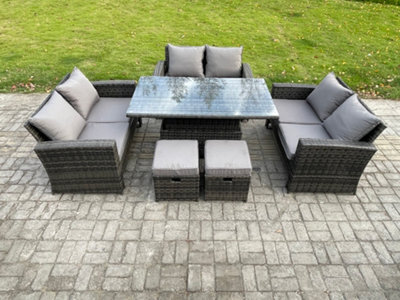 Fimous Wicker Pe Rattan Garden Furniture Set Height Adjustable Rising Lifting Table Sofa Dining Set For Balcony - image 1