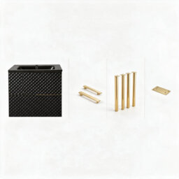 Bathroom City Elvia 600mm Black & Gold Vanity Unit With Black Basin - Diamond Front Bathroom Furniture, 2 Soft-Close Drawers - Gold Handle - thumbnail 5