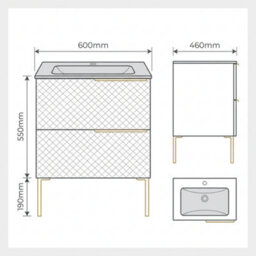 Bathroom City Elvia 600mm Black & Gold Vanity Unit With Black Basin - Diamond Front Bathroom Furniture, 2 Soft-Close Drawers - Gold Handle - thumbnail 6