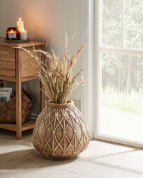 Beliani Flower Vase Domokos Ceramic 38 Cm Light Brown - thumbnail 2