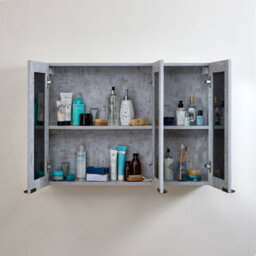 Homestylestore 900 X 650mm Concrete Grey Wall Mounted Mirrored Door Bathroom Cabinet And Aged Gold Finger Pull Handles - thumbnail 2