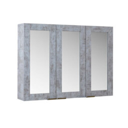 Homestylestore 900 X 650mm Concrete Grey Wall Mounted Mirrored Door Bathroom Cabinet And Aged Gold Finger Pull Handles