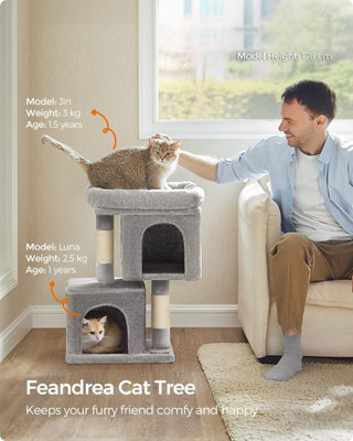 Songmics Cat Activities Centre, Cat Tree Tower, Small, Light Grey Cat Condo For Small Cats, Perch, Caves, Scratching Post - image 1