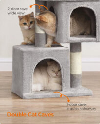 Songmics Cat Activities Centre, Cat Tree Tower, Small, Light Grey Cat Condo For Small Cats, Perch, Caves, Scratching Post - thumbnail 6