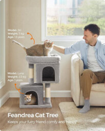 Cat Activities Centre, Cat Tree Tower, Small, Light Grey Cat Condo For Small Cats, Perch, Caves, Scratching Post