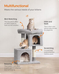 Songmics Cat Activities Centre, Cat Tree Tower, Small, Light Grey Cat Condo For Small Cats, Perch, Caves, Scratching Post - thumbnail 4