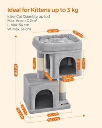 Songmics Cat Activities Centre, Cat Tree Tower, Small, Light Grey Cat Condo For Small Cats, Perch, Caves, Scratching Post - thumbnail 2