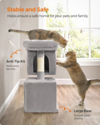 Songmics Cat Activities Centre, Cat Tree Tower, Small, Light Grey Cat Condo For Small Cats, Perch, Caves, Scratching Post - thumbnail 9