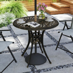 Outsunny 78 Cm Round Garden Dining Table With Parasol Hole, Bronze Tone - thumbnail 1
