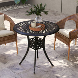 Outsunny 78 Cm Round Garden Dining Table With Parasol Hole, Bronze Tone - thumbnail 6