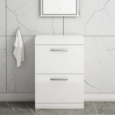 Royal Bathrooms Turin 600mm Gloss White Floor Standing Worktop Vanity Unit - 2 Drawer - image 1