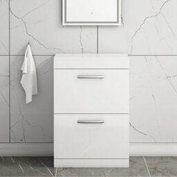 Royal Bathrooms Turin 600mm Gloss White Floor Standing Worktop Vanity Unit - 2 Drawer - thumbnail 1