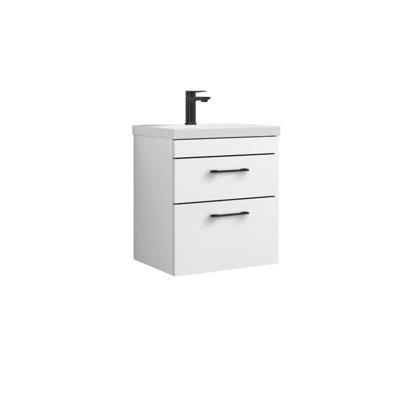 Rio 2 Drawer Wall Hung Vanity Basin Unit - 500mm - Gloss White With Square Black D-Shaped Handles (Tap Not Included) - Balterley - image 1