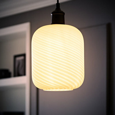Valuelights Emery Frosted Oval Swirl Glass Easy Fit Ceiling Lamp Shade With Bulb - image 1