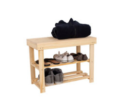 Core Products Solid Pine Shoe Bench With Slatted Shelves - Hallway, Bedroom, Or Utility Storage - thumbnail 2