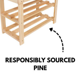 Core Products Solid Pine Shoe Bench With Slatted Shelves - Hallway, Bedroom, Or Utility Storage - thumbnail 6