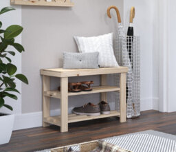 Core Products Solid Pine Shoe Bench With Slatted Shelves - Hallway, Bedroom, Or Utility Storage - thumbnail 3