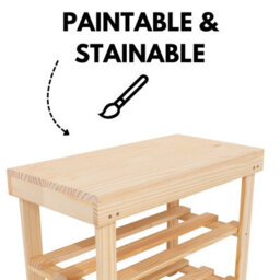 Core Products Solid Pine Shoe Bench With Slatted Shelves - Hallway, Bedroom, Or Utility Storage - thumbnail 4