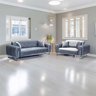 Sliding Wardrobes 4 u LTD Richmn 3+2 Plush Velvet Sofa Sofa Set Available In 3 Colors - Grey 3+2 - image 1