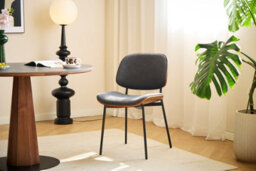 Nordlys Set Of 2 Metal Dining Chairs In Wood And Black Faux Leather Modern Design Style Dining Room - thumbnail 3