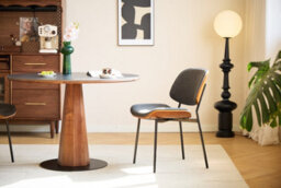 Nordlys Set Of 2 Metal Dining Chairs In Wood And Black Faux Leather Modern Design Style Dining Room - thumbnail 5