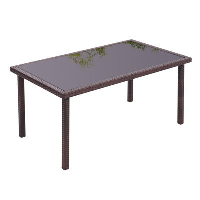 Living And Home Rustic Rectangle Ratten Effect Wicker Outdoor Garden Wicker Table With Tempered Glass Tabletop Brown 150Cm - image 1