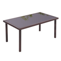 Living And Home Rustic Rectangle Ratten Effect Wicker Outdoor Garden Wicker Table With Tempered Glass Tabletop Brown 150Cm - thumbnail 1