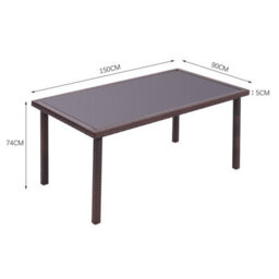 Living And Home Rustic Rectangle Ratten Effect Wicker Outdoor Garden Wicker Table With Tempered Glass Tabletop Brown 150Cm - thumbnail 5
