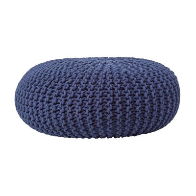 Homescapes Navy Blue Large Round Cotton Knitted Pouffe Footstool - image 1