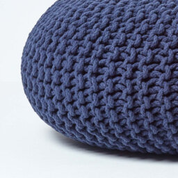 Homescapes Navy Blue Large Round Cotton Knitted Pouffe Footstool - thumbnail 4
