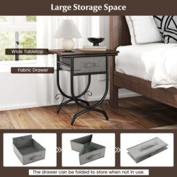 Costway Industrial 2-Tier Bedside Table Nightstand W/ Fabric Drawer-Brown - thumbnail 9