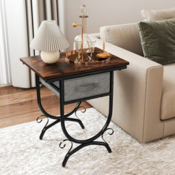 Costway Industrial 2-Tier Bedside Table Nightstand W/ Fabric Drawer-Brown - thumbnail 6