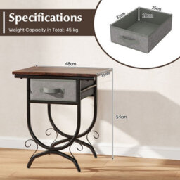 Costway Industrial 2-Tier Bedside Table Nightstand W/ Fabric Drawer-Brown - thumbnail 4