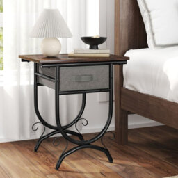 Costway Industrial 2-Tier Bedside Table Nightstand W/ Fabric Drawer-Brown - thumbnail 5